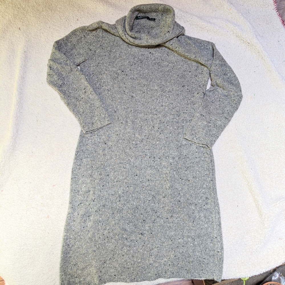 Grey Wool Turtleneck Sweater Dress
